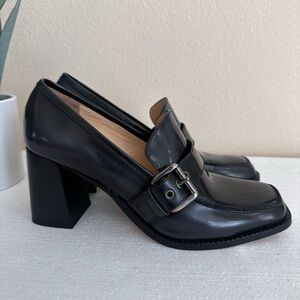 M. Gemi Scuola Black Leather Side Buckle Elegant Black Leather Heels Women’s 9